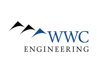 WWC Engineering logo featuring three stylized mountain peaks (black, black, blue) and the company name.
