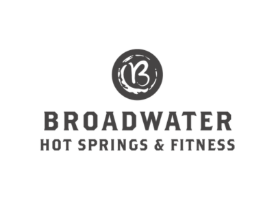 Broadwater Hot Springs & Fitness logo with a circular emblem containing a stylized 'B' above the bold, uppercase 'BROADWATER' and the subtitle 'HOT SPRINGS & FITNESS'