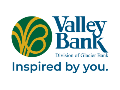 Valley Bank logo with a green circular emblem beside blue 'Valley Bank' text and the slogan 'Inspired by you'.
