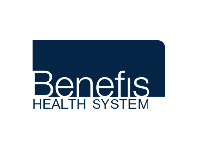 Benefis Health System logo with a dark blue rounded rectangle and the word 'Benefis' in white, 'HEALTH SYSTEM' below in blue.