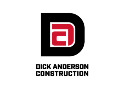 Dick Anderson Construction logo with a bold black D enclosing a red inner design and the company name underneath.