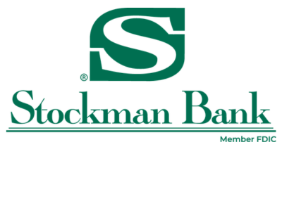 Stockman Bank logo: green S monogram above with the text 'Stockman Bank' and a small 'Member FDIC'